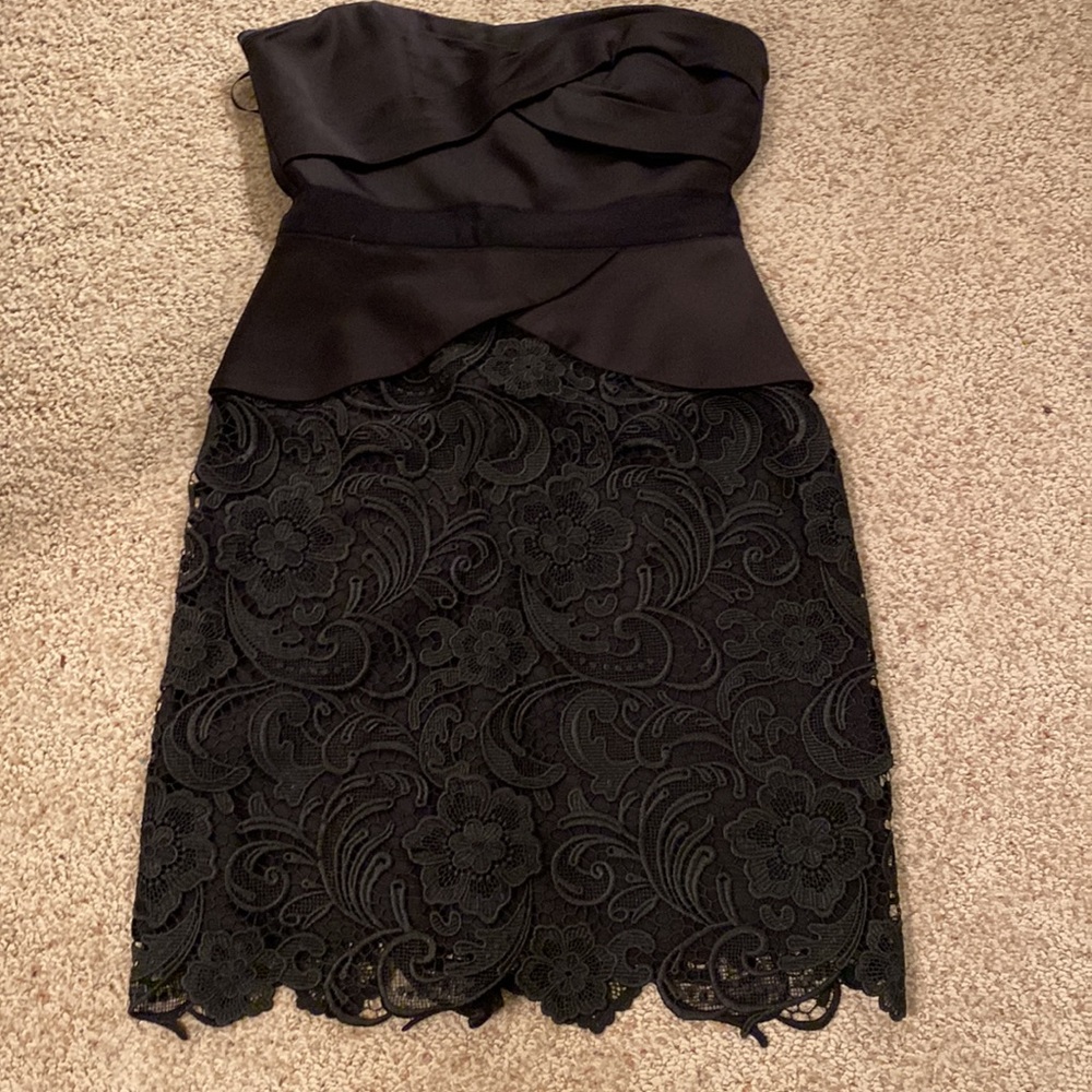 BCBGMaxAzria Satin/ Lace strapless Black dress NWT $398